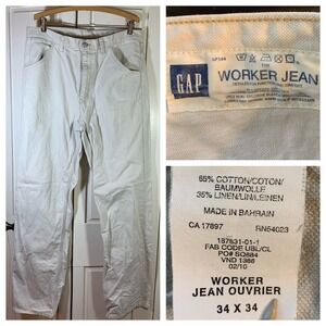 Gap‎ Mens Worker Jean Pants Canvas Workwear Utility Size 34x34 Linen Blend Y2K